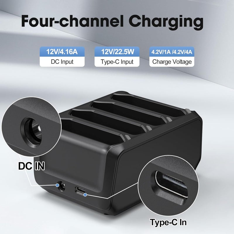 E EGOWAY 4-Slot Battery Charging Cradle Kit for Zebra TC70 TC75 TC77 TC7X-4BTYC1 Barcode Scanners, Compatible with BT-000318 Battery, Charger Station with Type-C Cable, Black - Image 5